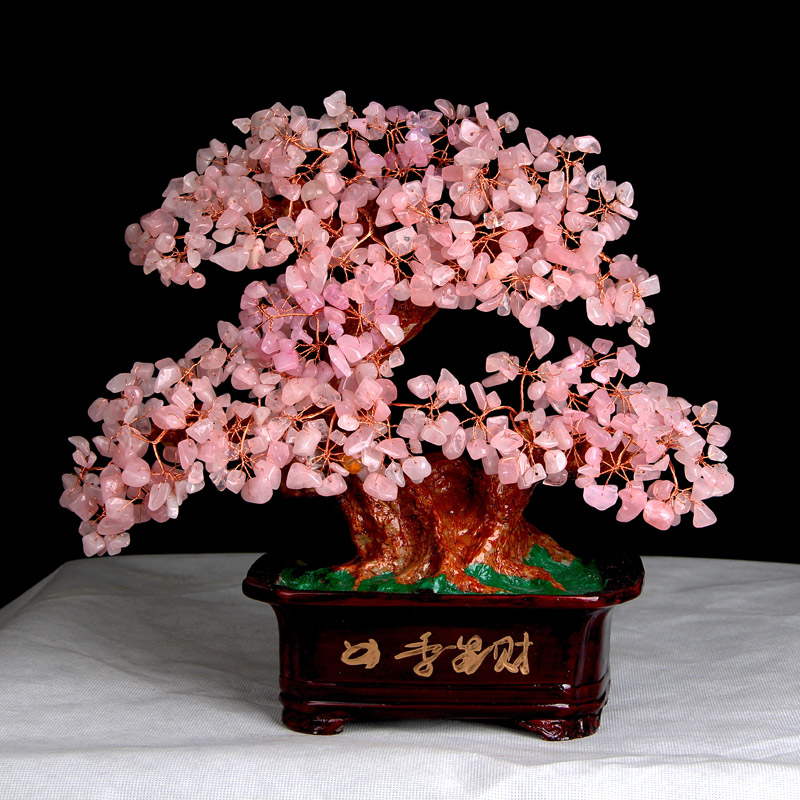 天然粉水晶发财树粉色招桃花摆件送闺蜜结婚礼物婚房装饰品招财树