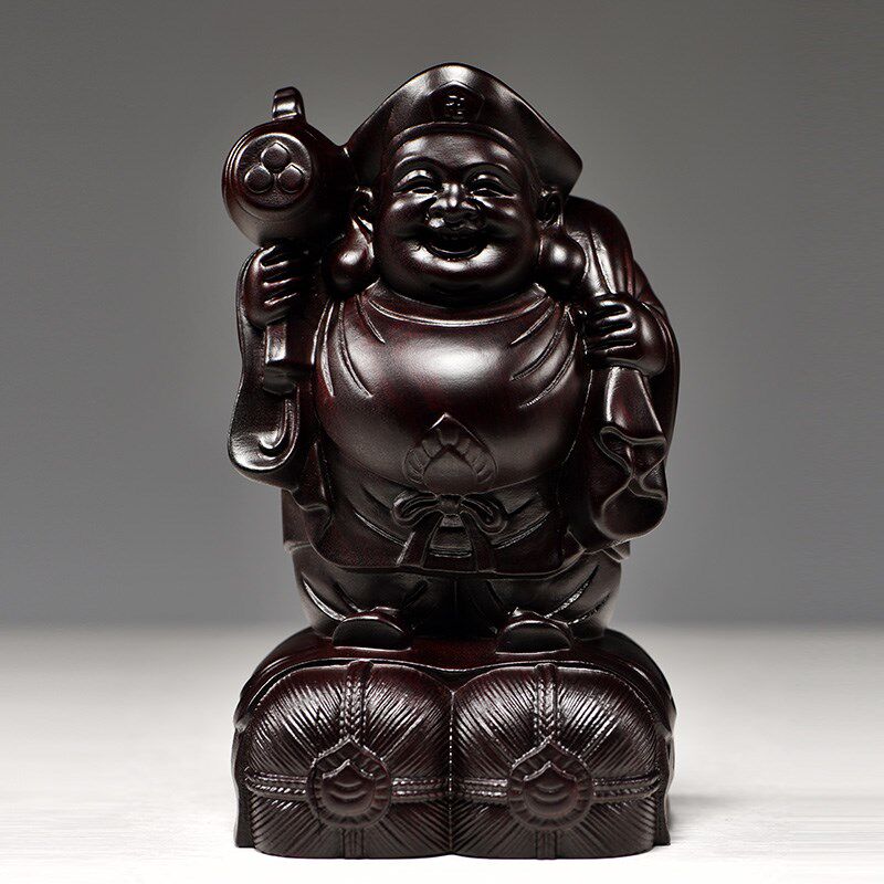黑檀实木大黑天摆件木雕刻佛门护发神七福福财神佛像家居摆设送礼
