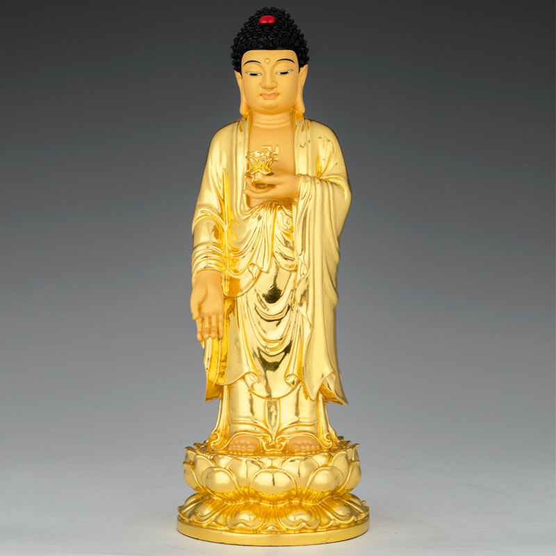 福佑佛具 纯铜贴金西方三圣佛像站像阿弥陀三尊观音菩萨供奉摆件