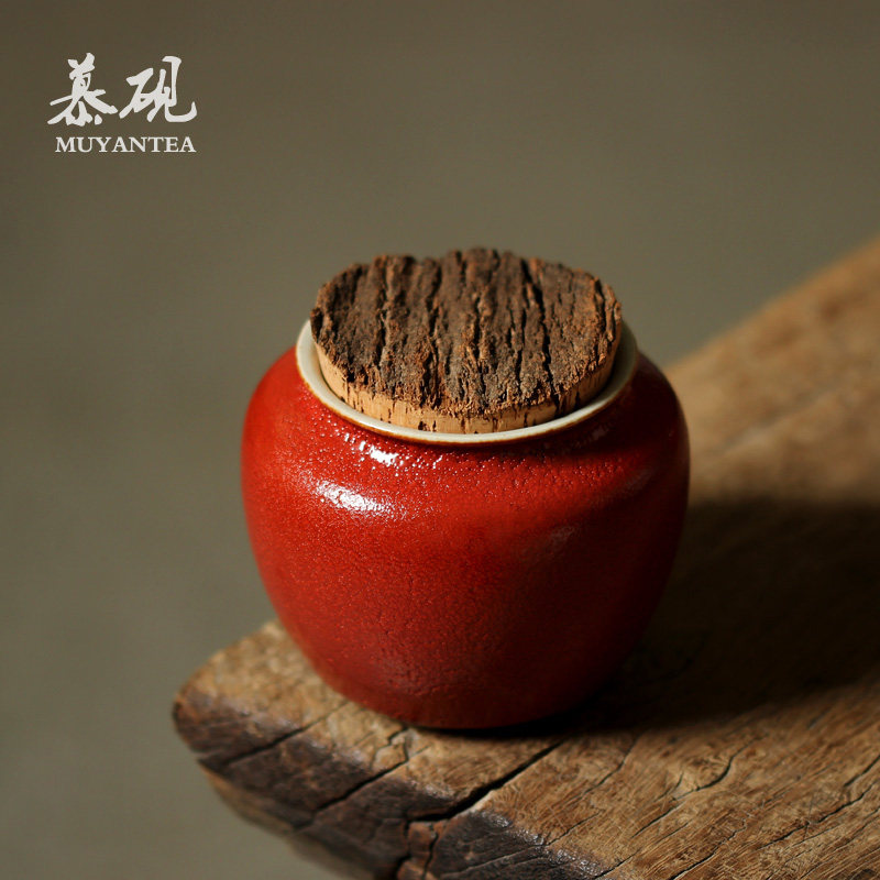 慕砚志野日式小茶叶罐景德镇创意茶仓存储陶瓷便携木塞茶入醒茶罐