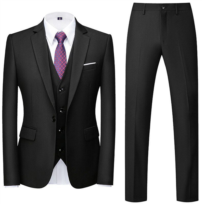 男士大码职业西装套装三件套新郎伴郎结婚礼服西服男修身休闲商务