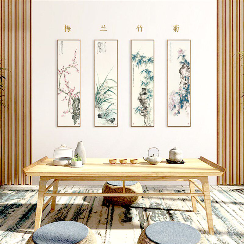 中式春夏秋冬梅兰竹菊国画装饰画中式客厅背景花鸟挂画中国风壁画