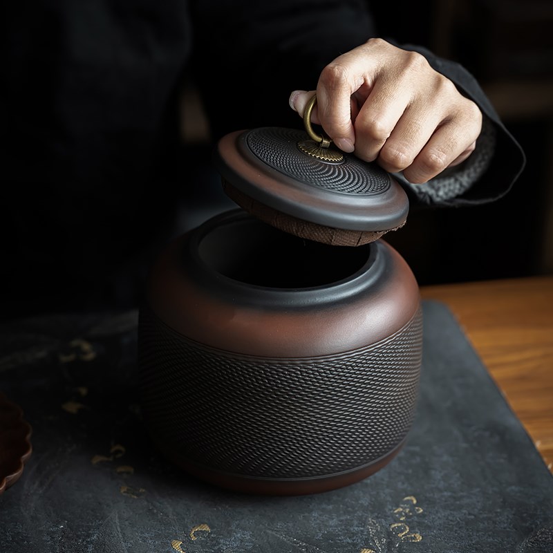 中式紫陶复古茶叶罐普洱一斤装高档木质礼盒包装红茶碧螺春密封罐