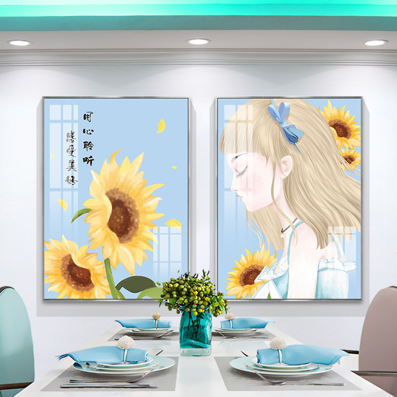 北欧风格餐厅背景墙装饰画轻奢饭厅墙上挂画酒店民宿软装晶瓷壁画