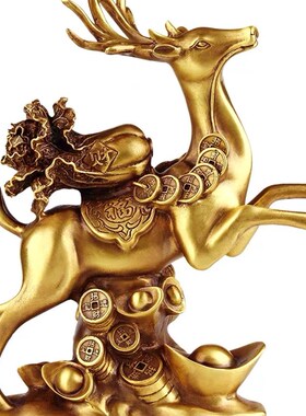 纯铜福鹿一路发摆件家居饰品纯铜创意工艺品客厅电视柜玄关装饰品