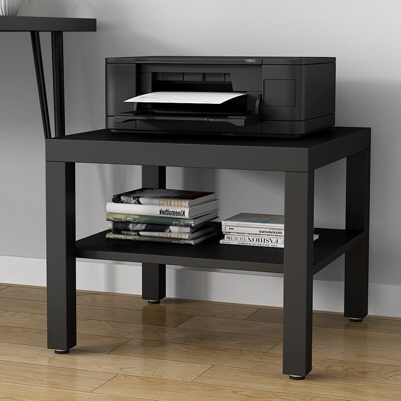 简易黑色双层置物架子打印机办公室家用小号落地桌下搁板架北欧风