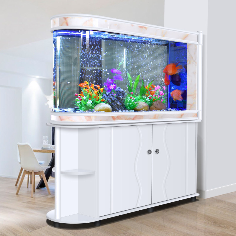 胜居金鱼缸水族箱客厅生态热弯玻璃底过滤智能屏风免换水大型圆柱