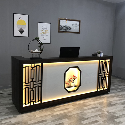 新中式古典复古收银台小型店铺养生馆前台接待台足浴店美容院吧台