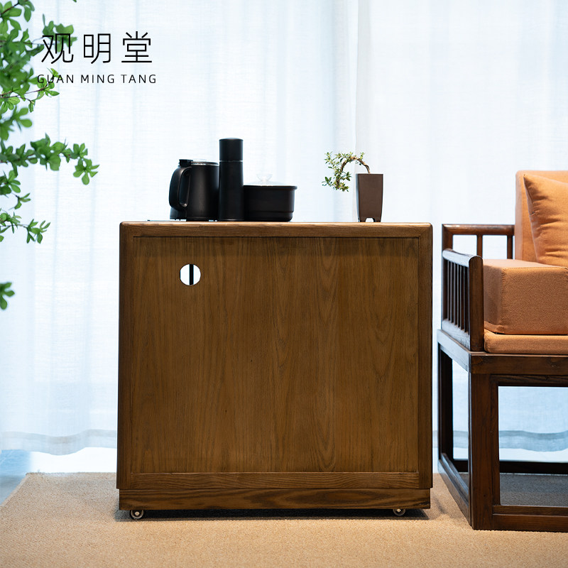 实木茶水柜烧水壶一体沙发边柜移动茶桌客厅茶台小边几黑胡桃木