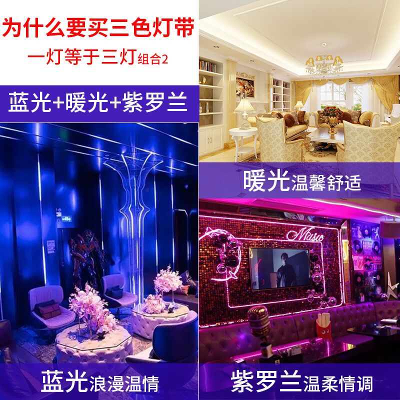 220v三色变光led灯带室内吊顶家用软灯条户外防水渐变变色氛围灯