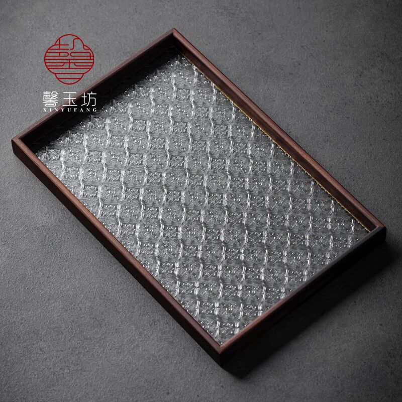 北美黑胡桃木钢化玻璃组合托盘长方形茶具茶盘家用水果点心收纳盘