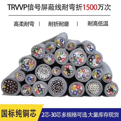 TRVVP24/26/30芯*0.15-0.5mm国标屏蔽拖链电缆线超高柔抗拉耐折
