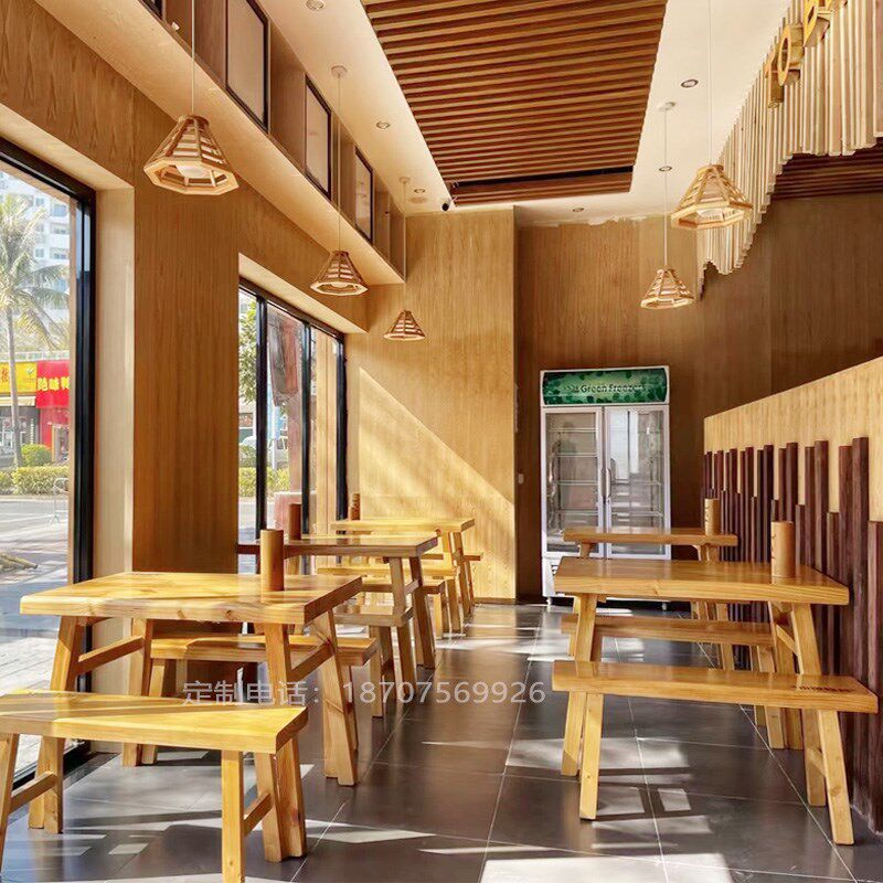 木屋烧烤店桌椅小吃店面馆桌凳连锁串串火锅店饭店实木长方桌商用