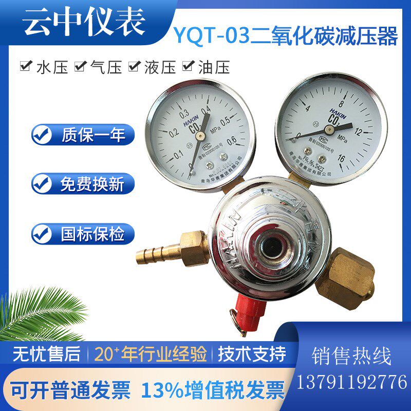 青岛华青二氧化碳减压器YQT-731L全铜大体CO2双表头