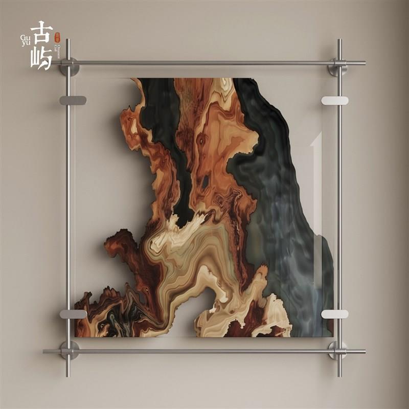 亚克力装置画金属杆沙发背景墙挂画玄关餐厅卧室抽象装饰画中古风