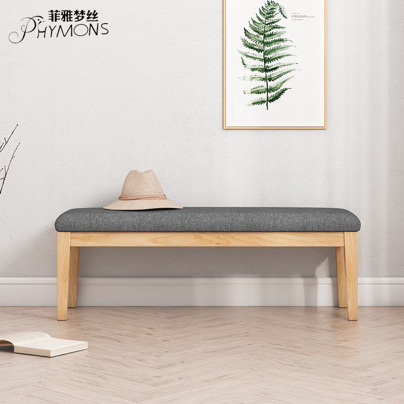 实木换鞋凳家用春凳穿鞋凳玄关入户美式胡桃色长条凳软包坐垫餐椅
