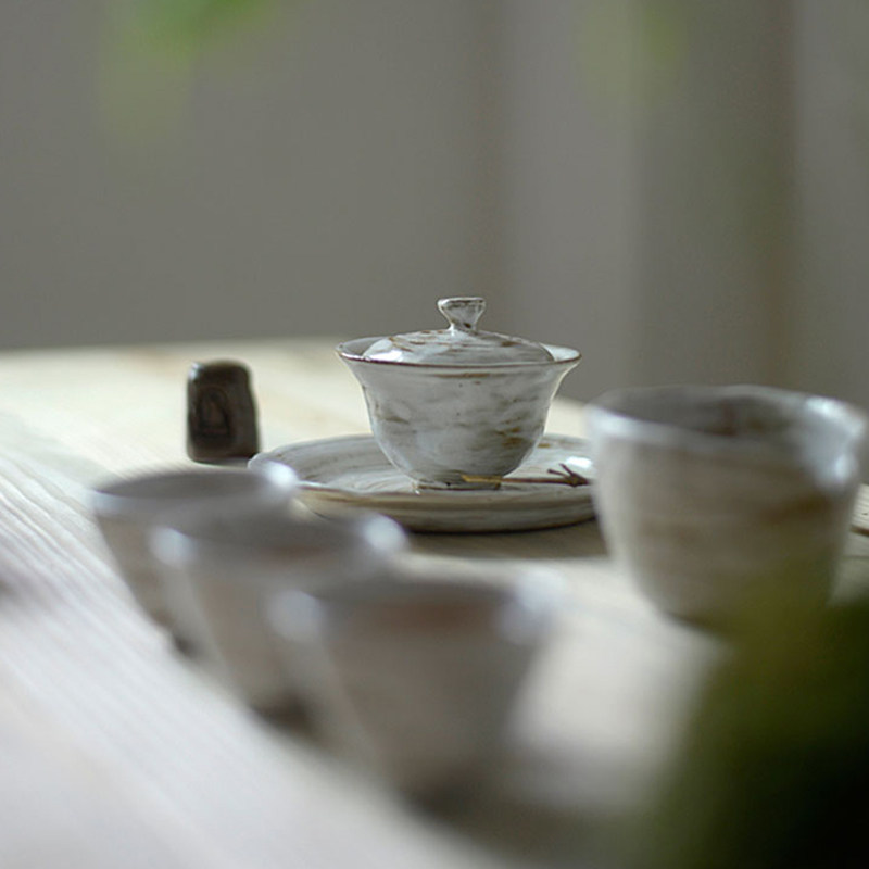 白色盖碗茶具套装办公室高端功夫茶碗复古整套创意喝茶工具送礼