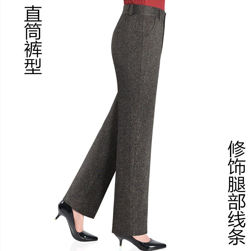 秋冬新款女裤弹力妈妈直筒裤高腰中年女式西裤休闲百搭长裤人字纹