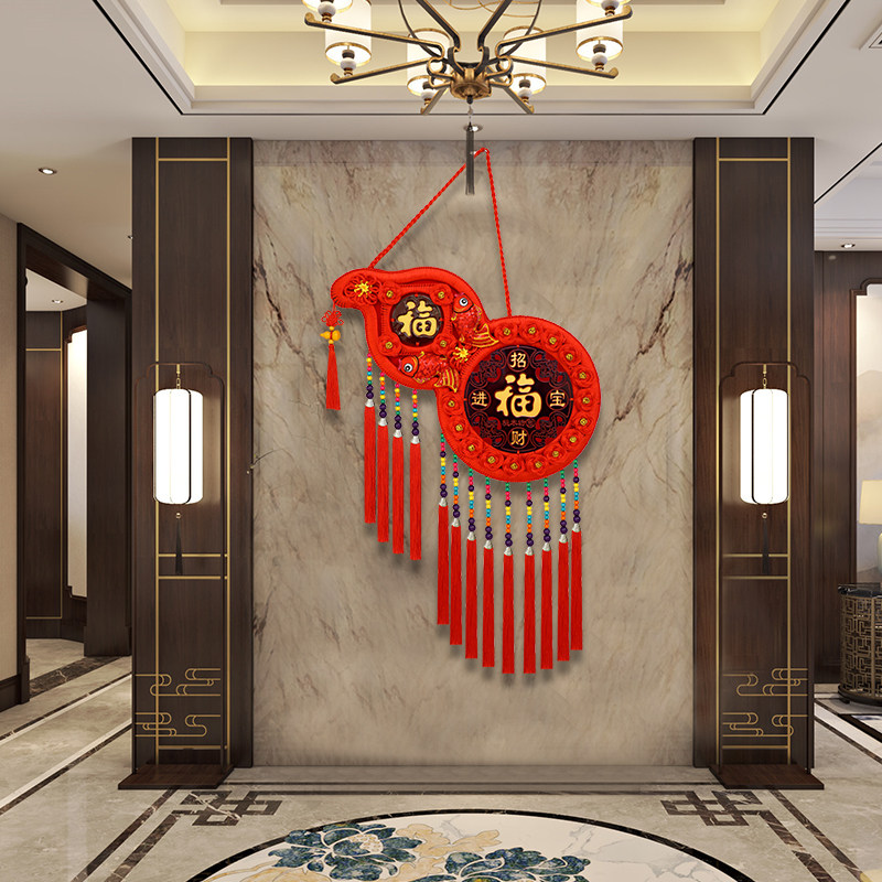 葫芦中国结挂饰客厅高档桃木大号福字挂件乔迁玄关入户门过年装饰