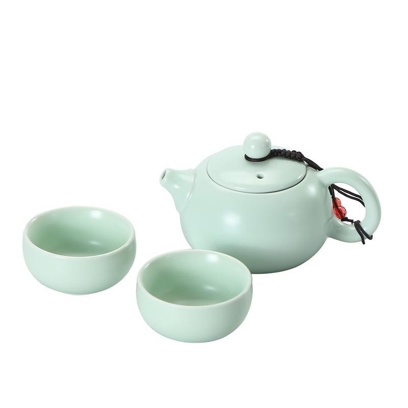 功夫茶具定窑茶壶茶杯套装日式竹制托盘快客茶具圆形储水陶瓷茶盘
