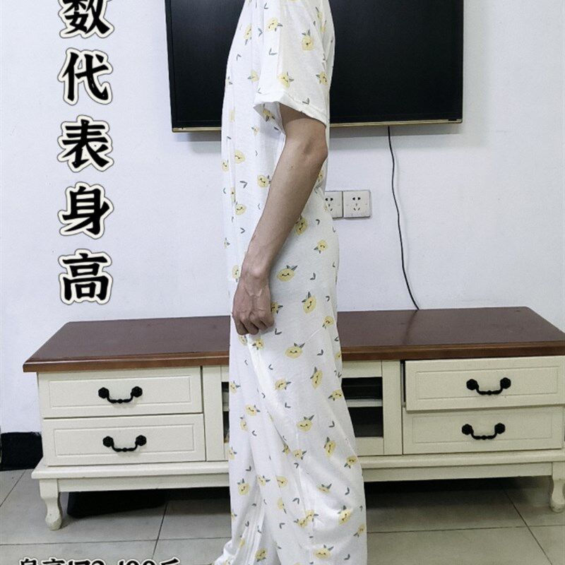 2413短袖长裤老年人卧床久躺连体衣服失能老人连体裤后背裤腿拉锁