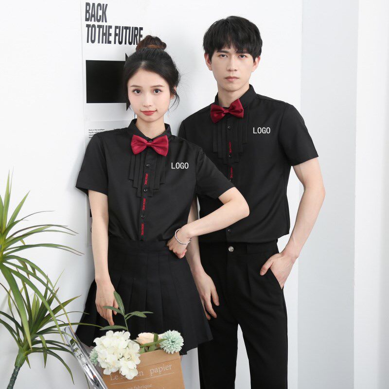 夏装美发师发型师酒吧KTV餐厅足浴店服务员工作服男女生短袖衬衫