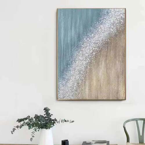 纯手绘玄关装饰画抽象油画厚肌理海浪画立体挂画客厅简约单幅壁画