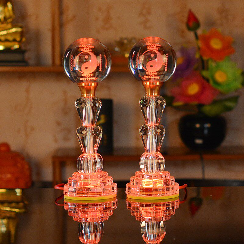 道家led莲花灯供灯长明灯水晶玻璃七彩灯家用灯居士用品