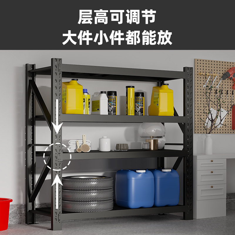 皇球货架置物架多层仓库仓储落地重型商用货物架黑色杂物间铁架子图片