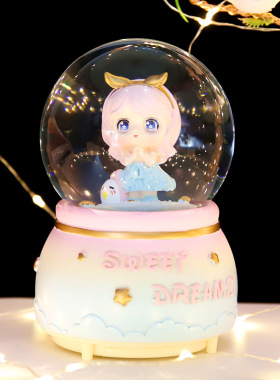 可爱少女心小兔子水晶球摆件飘雪 音乐盒八音盒女生儿童生日礼品
