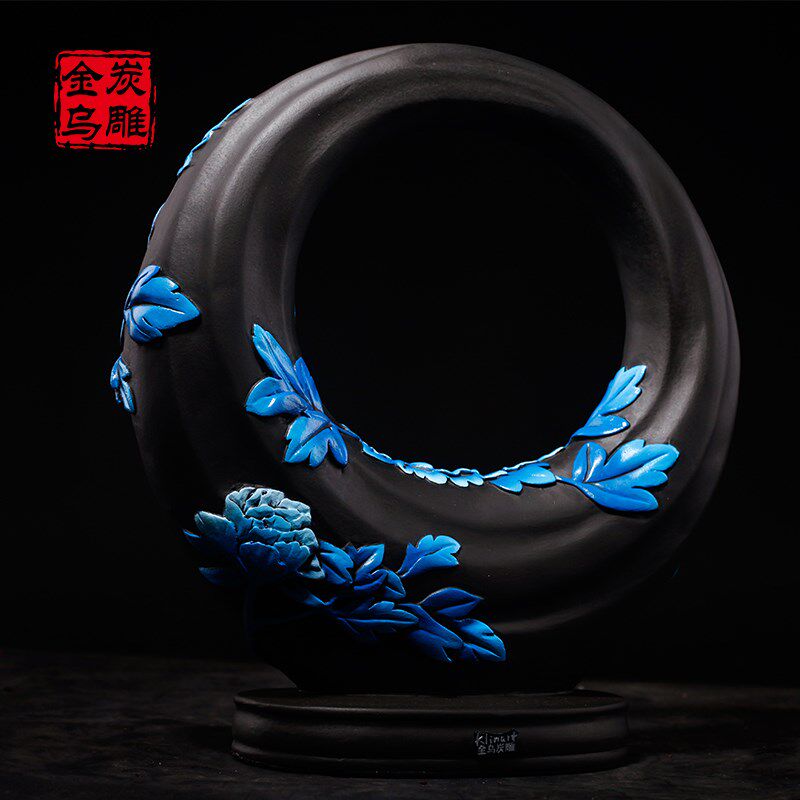 金乌炭雕花好月圆结婚礼物创意乔迁新居礼品活性炭炭雕工艺品摆件