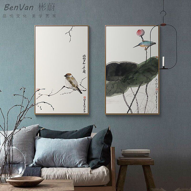 网红薛继业x 新中式玄关装饰画花鸟客厅挂画水墨画国画禅意