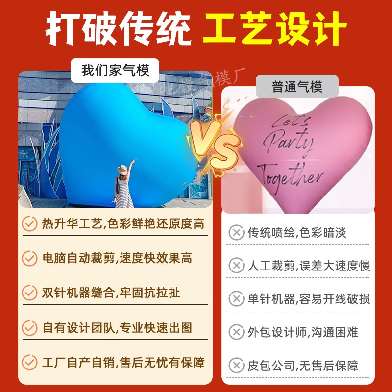 充气爱心气模定制国庆双层超大蓝色爱心气球心形毛绒户外网红拍照图片