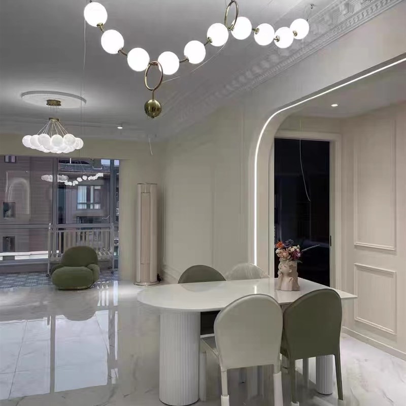 北欧法式轻奢餐厅吊灯餐桌灯设计师珍珠项链灯展厅吧台岛台长条灯