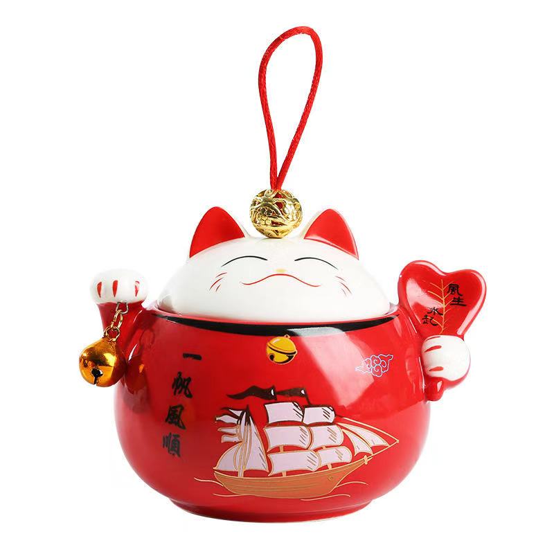 陶瓷招财猫密封罐发财猫茶叶罐创意家居装饰品摆件储物罐大号开运