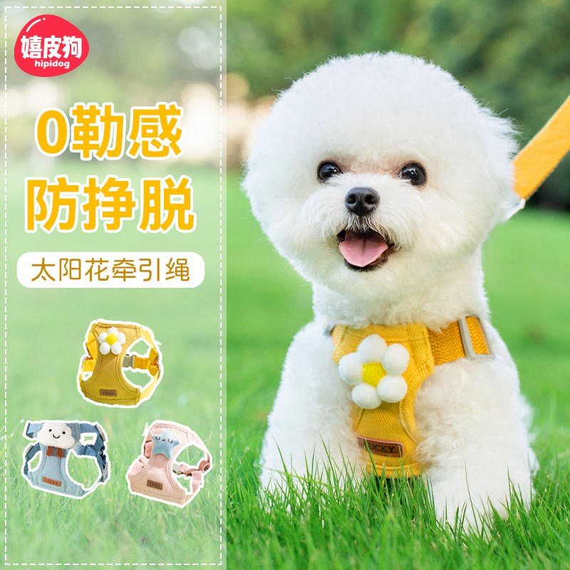 小狗狗牵引绳背心式小型幼犬泰迪比熊博美网红胸背带狗链子遛狗绳图片