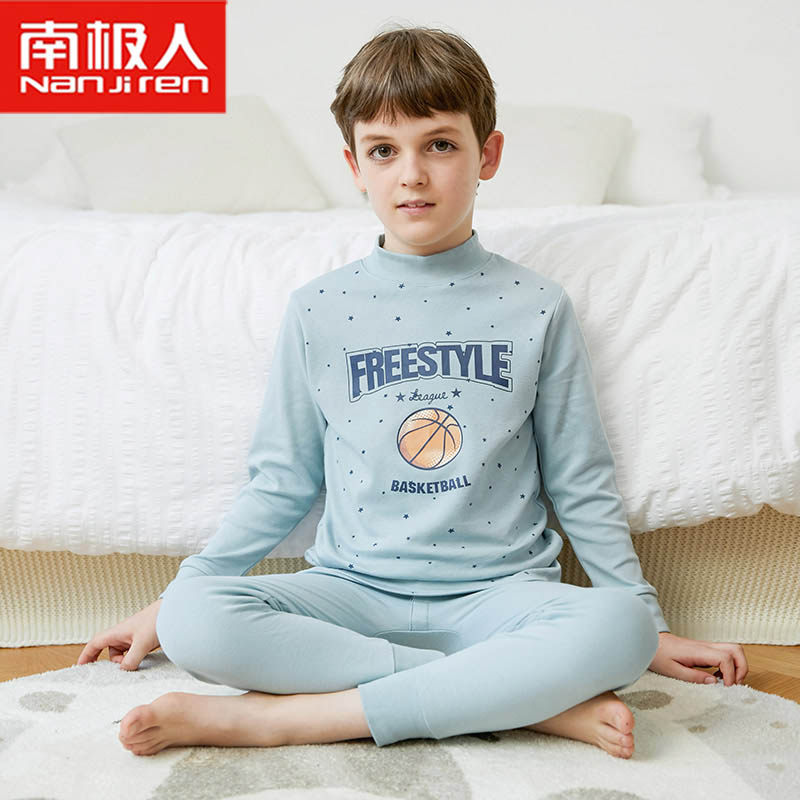 儿童内衣套装男童大童秋衣秋裤纯棉中童线衣裤小男孩棉毛衫半高领
