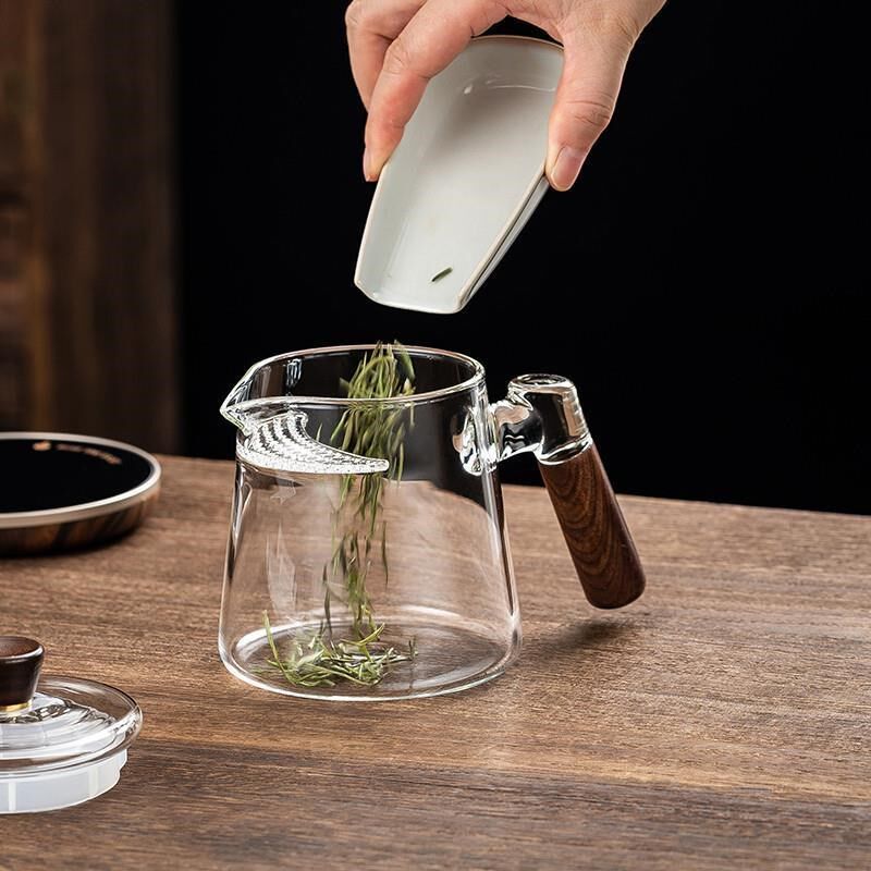 木把玻璃茶壶月牙过滤茶水分离绿茶泡茶器黑晶炉煮茶透明功夫茶具