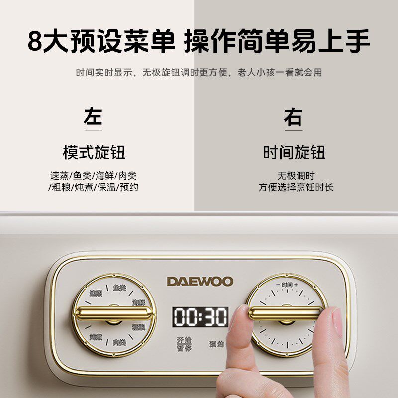 大宇全不锈钢电蒸锅多功能家用全自动蒸煮炖一体锅三层大容量蒸笼