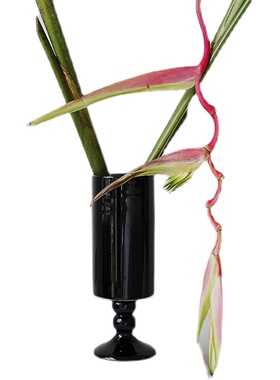 OOOOH法式中古高脚玻璃花瓶黑色复古插花水培摆件