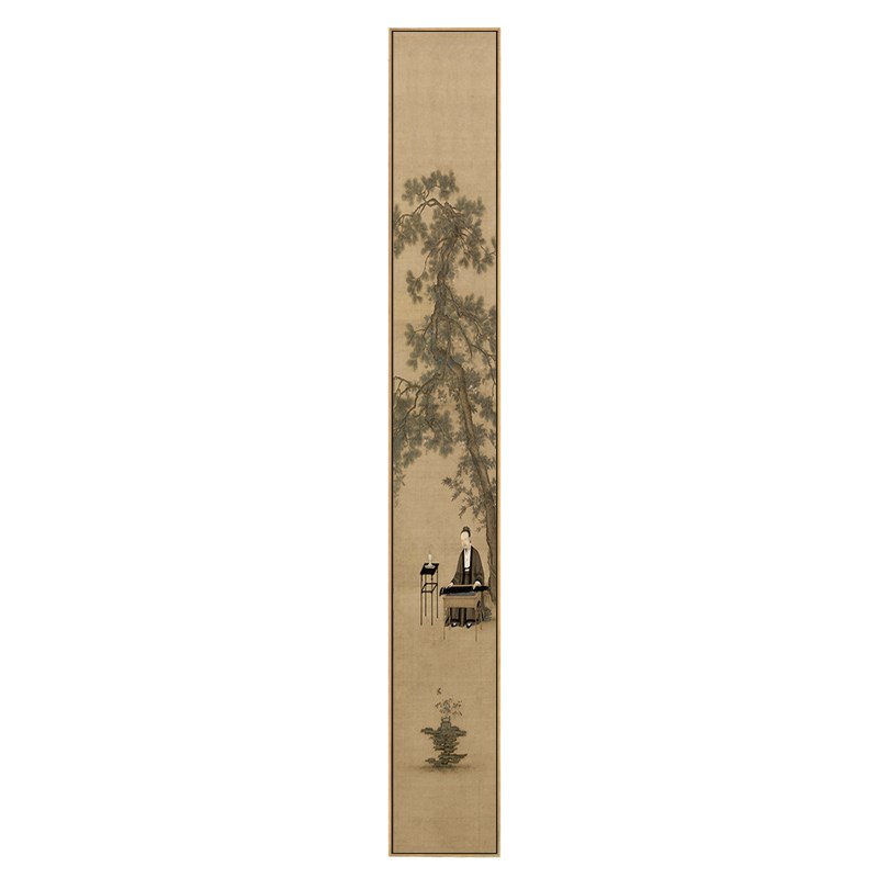 网红听琴图新中式装饰画客厅茶室背景墙壁画书房玄关挂画长条竖版