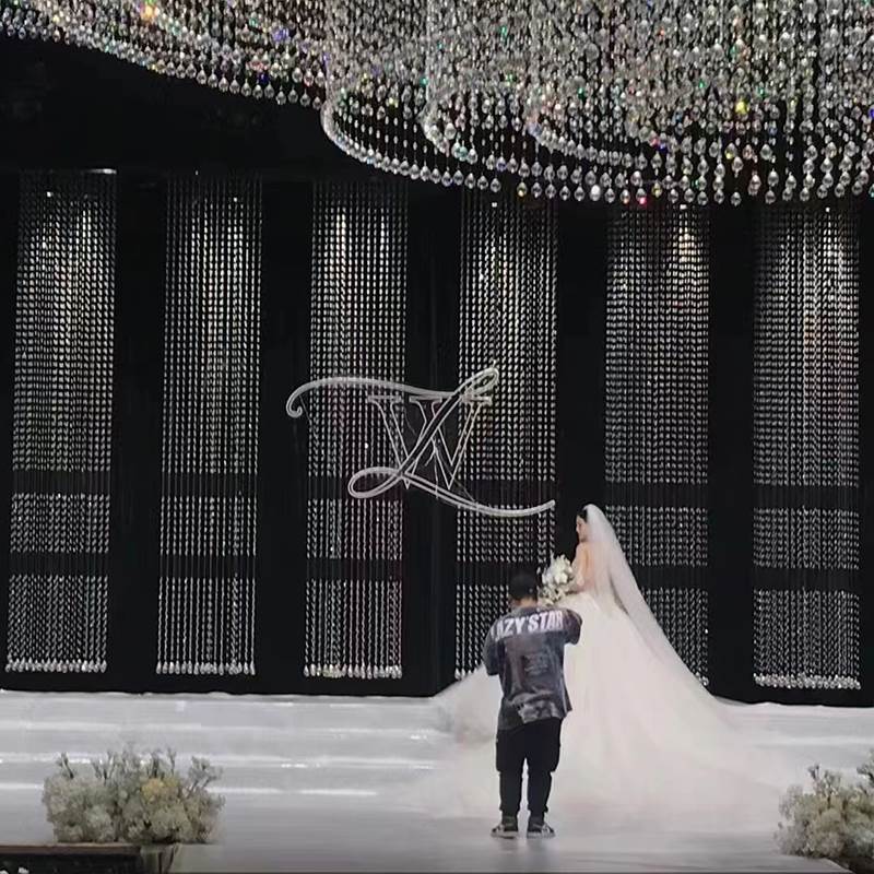 镂空分段水晶菠萝珠帘珠串婚礼用品吊顶线帘舞台背景装饰婚庆道具