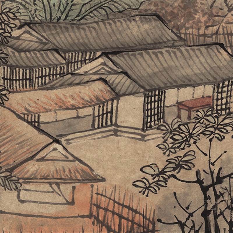 明代蓝瑛秋山渔隐图国画山水人物高清打印底稿复制竖版玄关装饰画