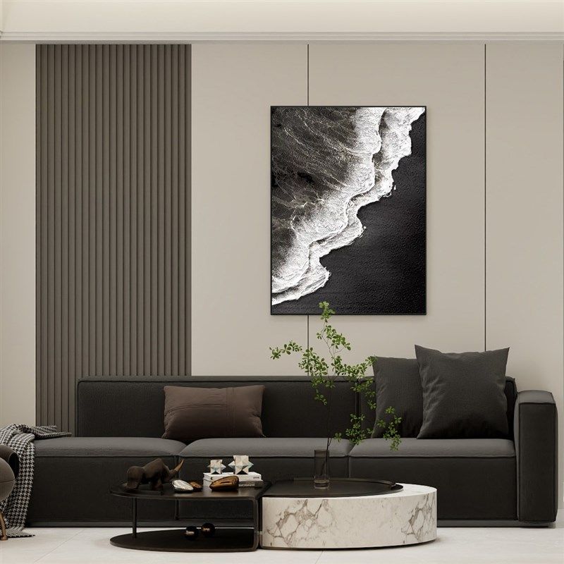 手绘肌理抽象油画客厅玄关餐厅背景墙面装饰画高级黑白灰沙滩壁画