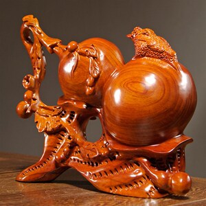 花梨实木雕刻葫芦摆件福禄金蟾家居客厅博古架办公装饰摆设工艺品