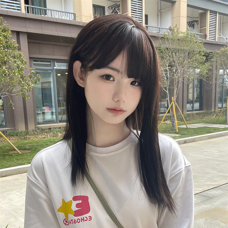 纤韵佳人假发女中长发空气刘海自然假发套学生修脸锁骨发全头套式