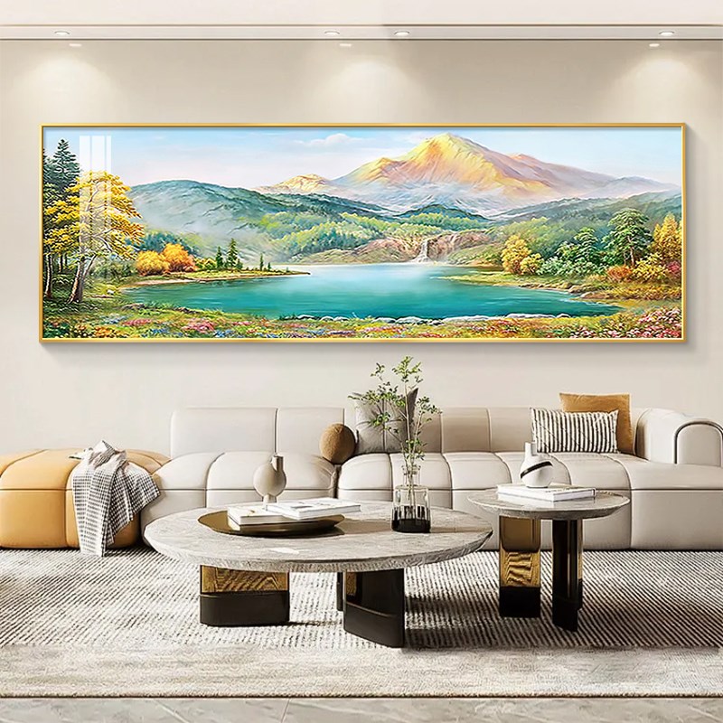 客厅装饰画金山聚宝盆山水画沙发背景墙挂画纯手绘油画高级感壁画