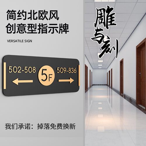 亚克力房间号指示牌楼层牌数字贴酒店餐厅电梯方向提示牌金属质感