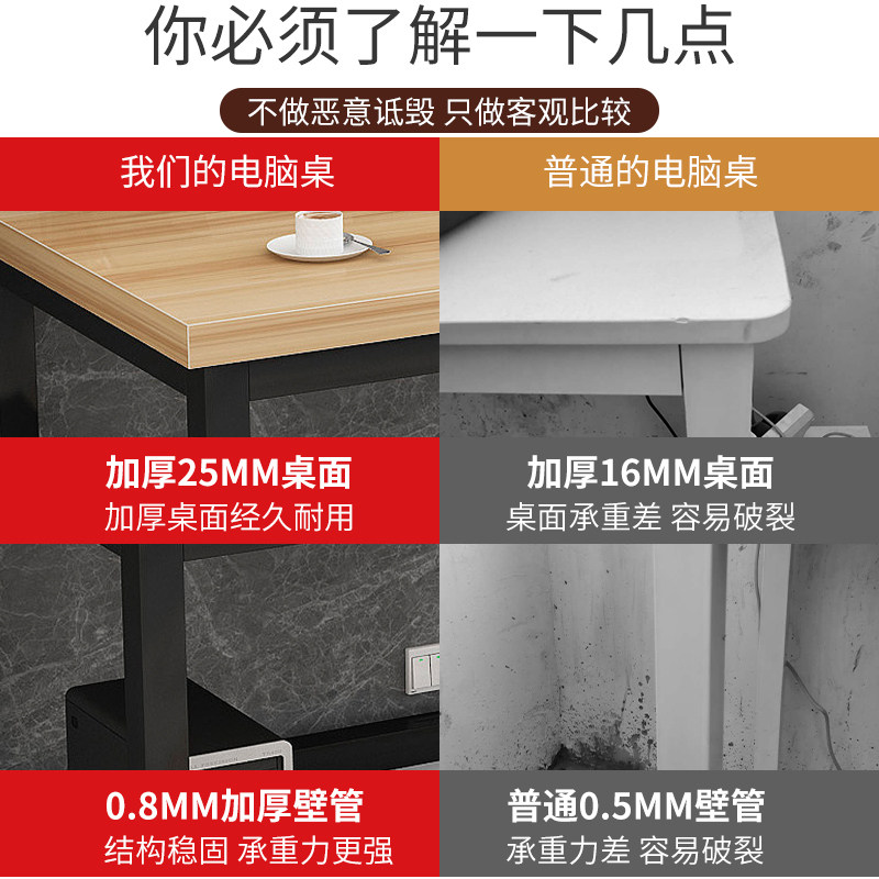 电脑台式桌 家用长方形简约经济型钢木书桌双人写字学习办公桌子
