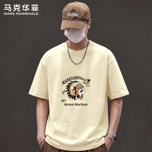 马克华菲索罗娜凉感短袖男款夏季新款男士宽松男生印花T恤上衣服